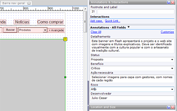 Anotações em wireframes